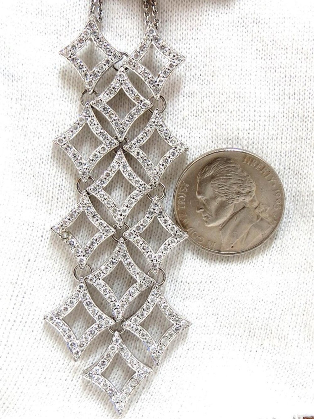5.00ct diamonds earrings & necklace matching suite 18kt g/vs diamond shaped*